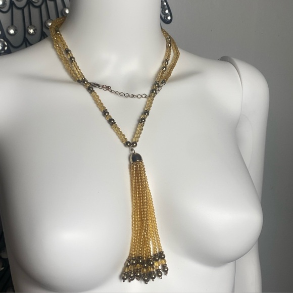 Jewelry - Tassel necklace with crystal beads, citrine and brass beads 44”in